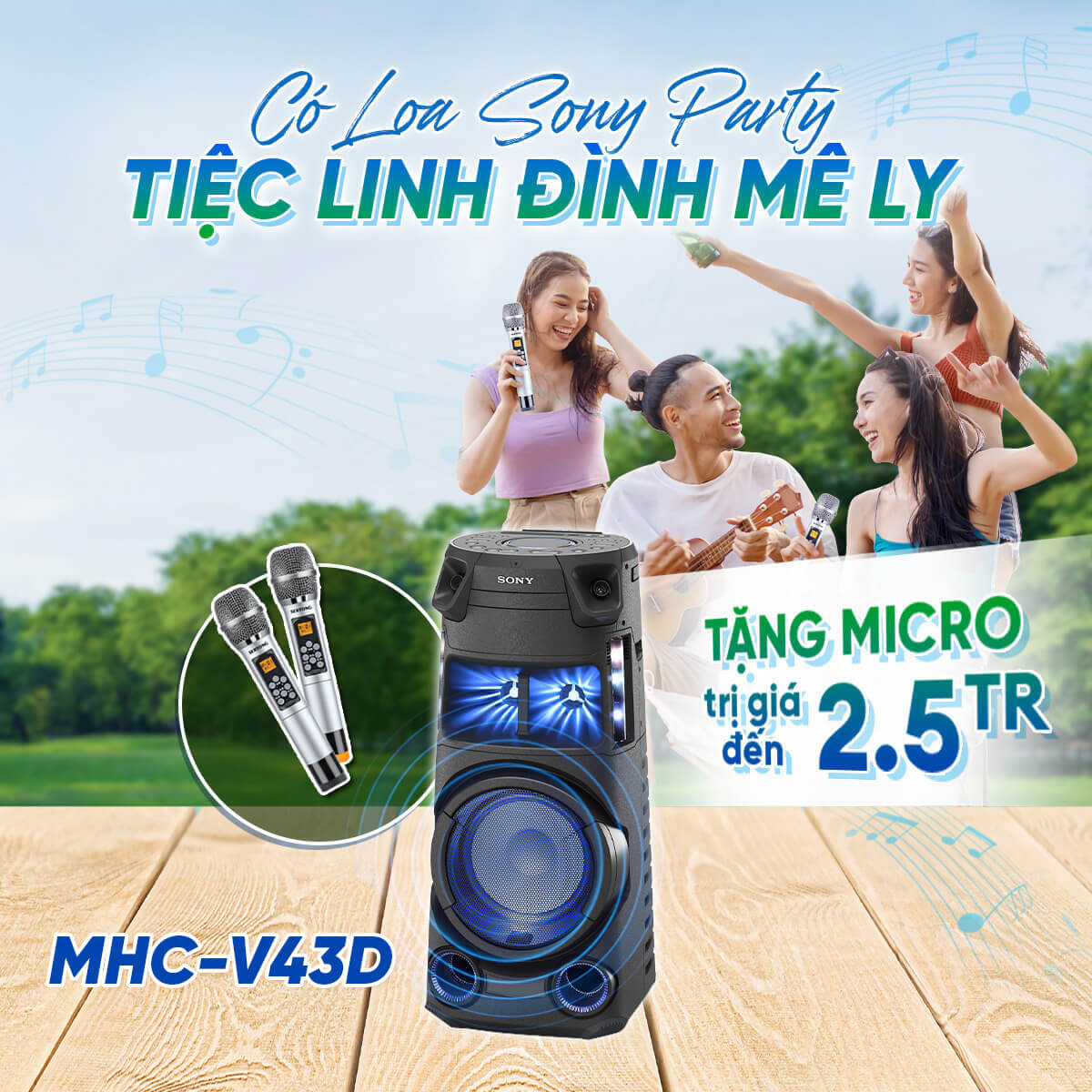 MHC-V43D | Hệ thống âm thanh công suất cao tích hợp BLUETOOTH® | Tặng Micro trị giá 2.5Tr