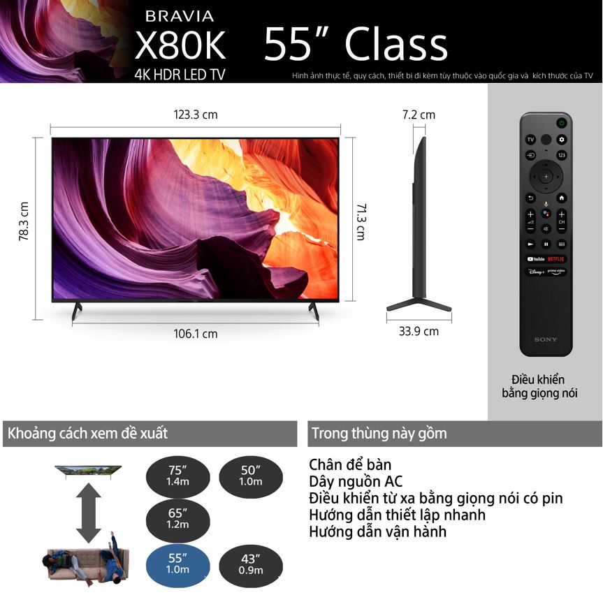 KD-55X80K | 4K Ultra HD | Dải tần nhạy sáng cao (HDR) | Smart TV