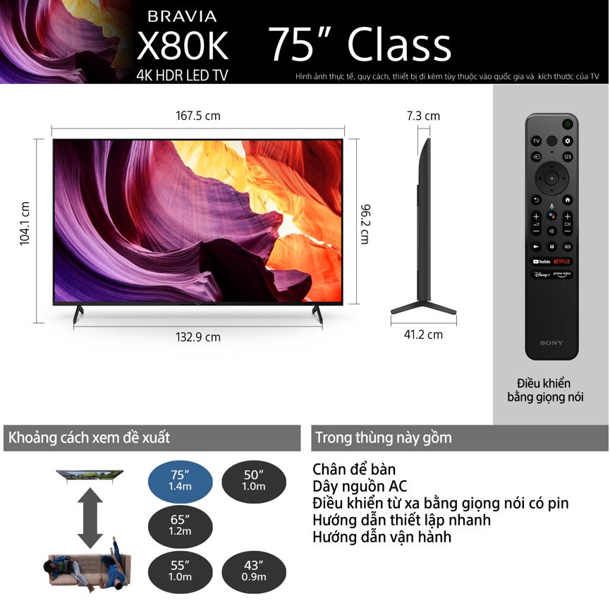 KD-75X80K | 4K Ultra HD | Dải tần nhạy sáng cao (HDR) | Smart TV (Google TV)