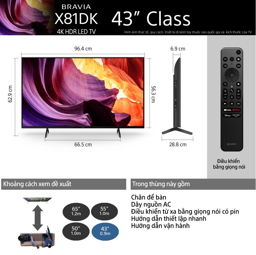 KD-43X81DK | 4K Ultra HD | Dải tần nhạy sáng cao (HDR) | Smart TV (Google TV)