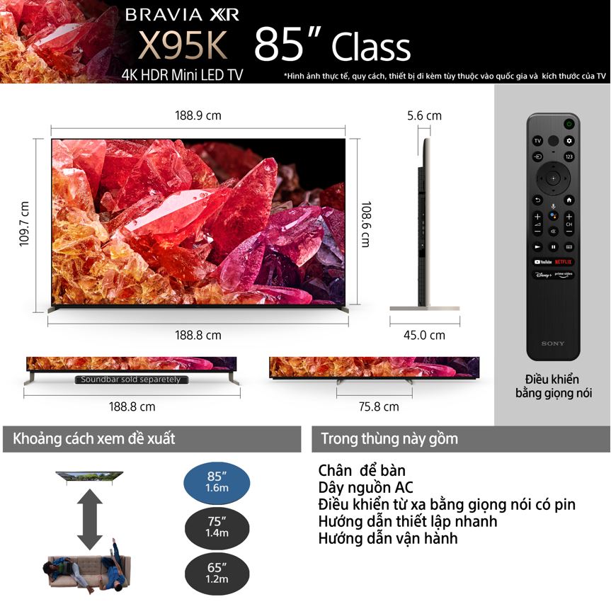 XR-85X95K | BRAVIA XR | Mini LED | 4K Ultra HD | Dải tần nhạy sáng cao (HDR) | Smart TV (Google TV)