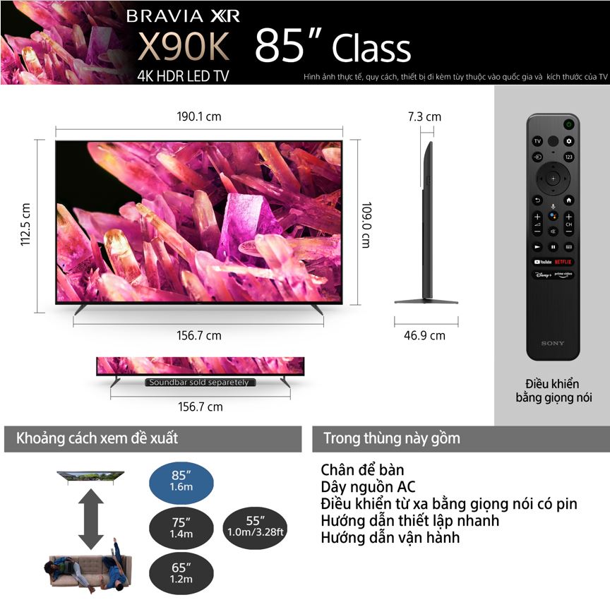XR-85X90K | BRAVIA XR | Full Array LED | 4K Ultra HD | Dải tần nhạy sáng cao (HDR) | Smart TV (Google TV)