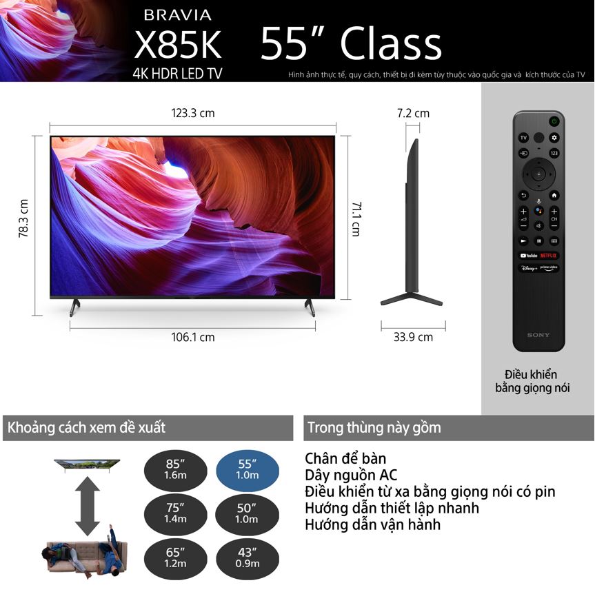 KD-55X85K | 4K Ultra HD | Dải tần nhạy sáng cao (HDR) | Smart TV
