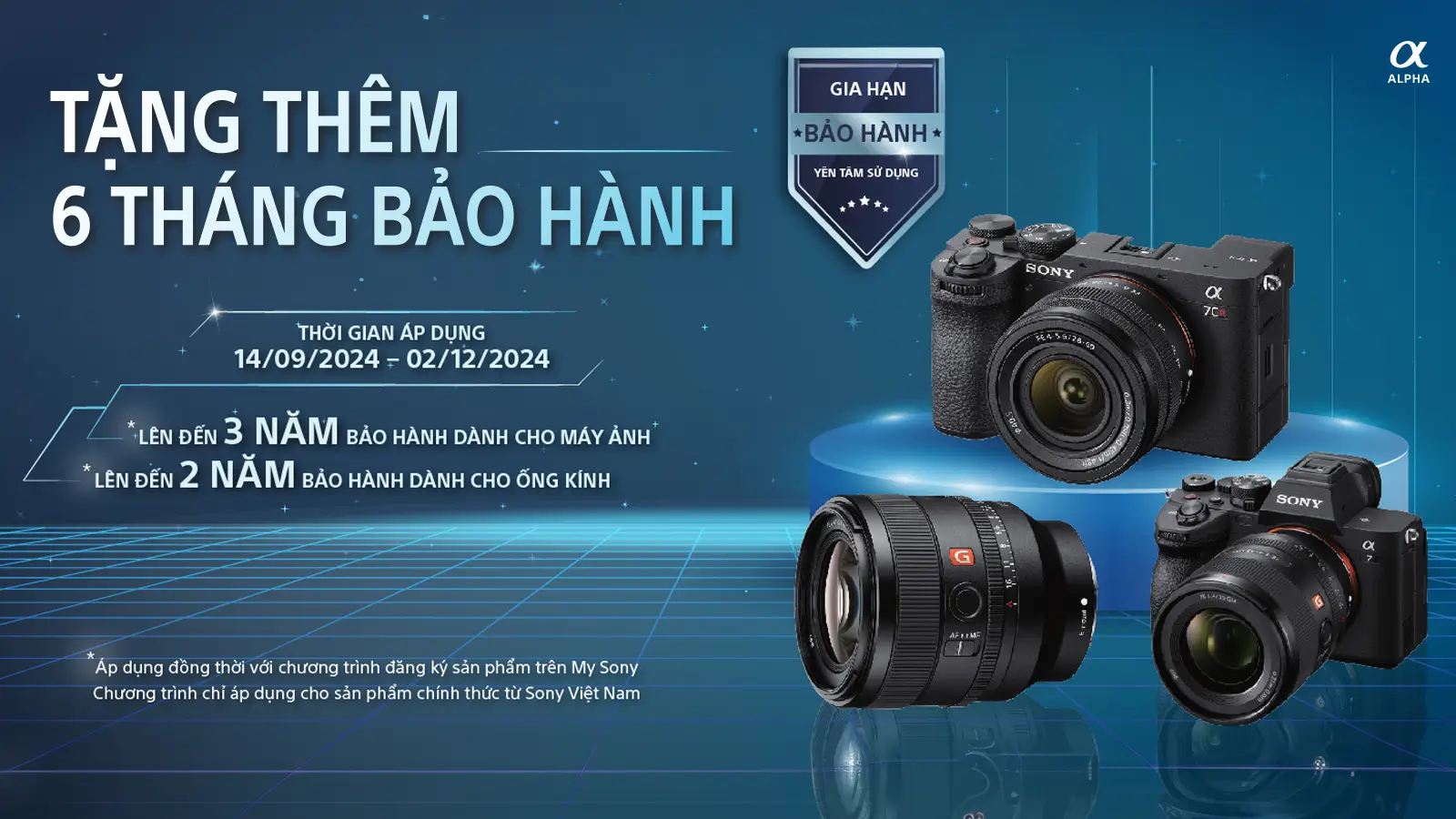 Chương trình tặng thêm 6 tháng bảo hành khi mua máy ảnh, ống kính Sony chính hãng